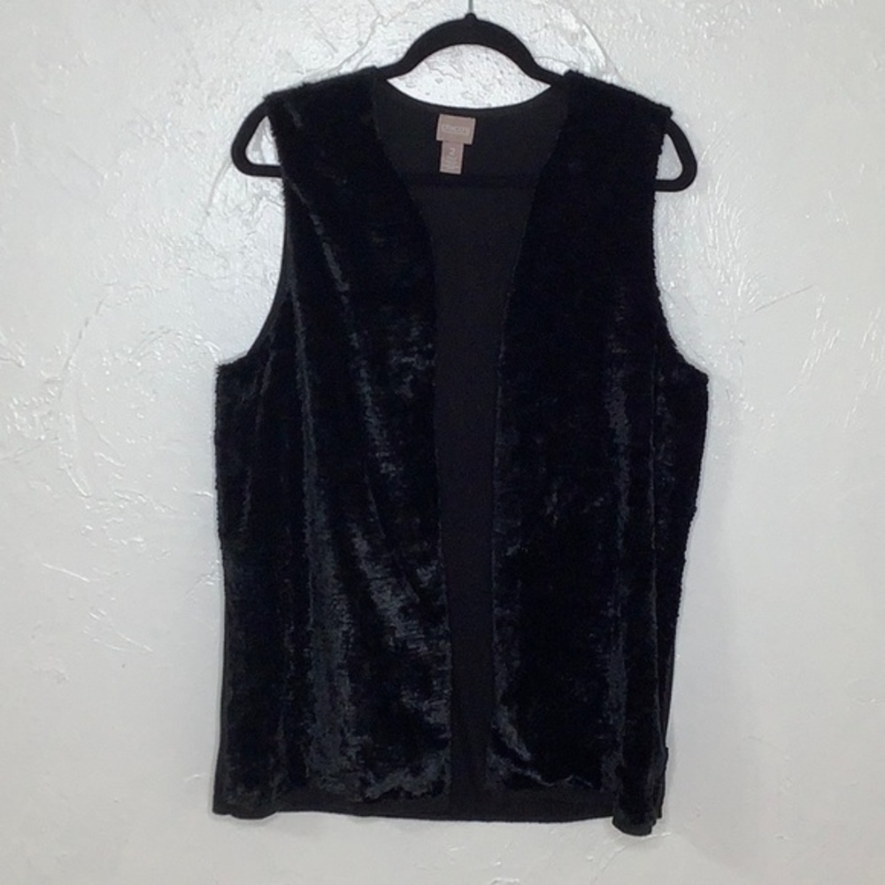 Chico’s 2 faux fur sweater back black vest size Large EUC